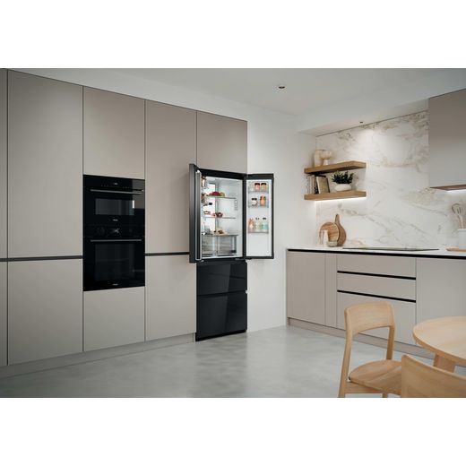 Haier Space Fit American Fridge Freezer - Obsidian Black - Fridge freezer in kitchen with doors open